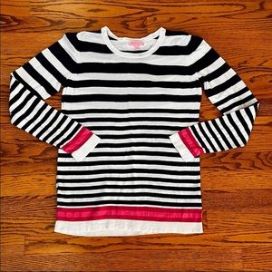 Lilly Pulitzer sweater striped white, navy, pink lightweight L